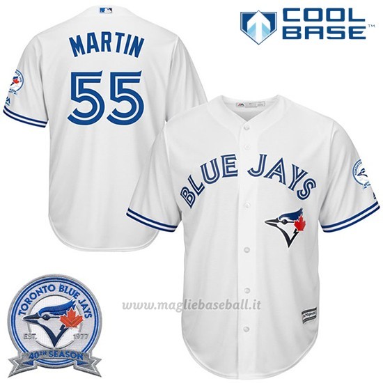 Maglia Baseball Uomo Toronto Blue Jays Russell Martin 55 Bianco Cool Base 40 Anniversario